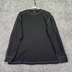 Worn Shirt Mens Medium Black Long Sleeve Thermal Waffle Knit Crewneck Tee